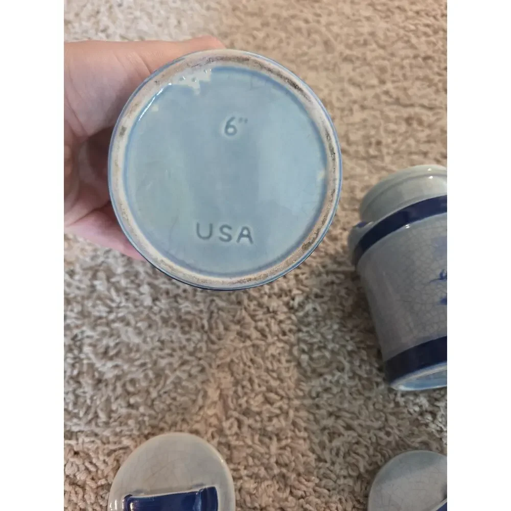 Vintage McCoy Pottery Blue And White Dutch Windmill Canister Set